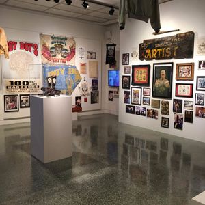 The Indiana Tattoo exhibit's instillation of artifacts from Roy Boy's life. #artshow #fireart #GrunwaldGallery #Indianahistory #IndianaUniversity #RoyBoy #tattoohistory