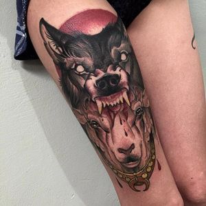 Sheep in wolf's clothing tattoo. #neotraditional #newtraditional #ChrisPrimm #wolf #sheep