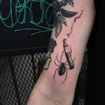 Spider tattoo by Kane Trubenbacher. #goth #dark #spider #cigarette #blackandgrey
