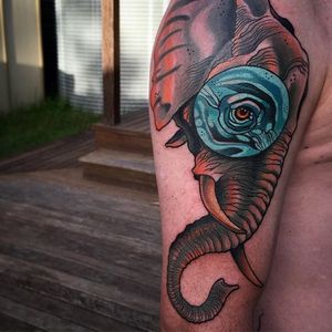 Abstract neo traditional elephant tattoo by Sam Clark. #neotraditional #abstract #elephant #SamClark