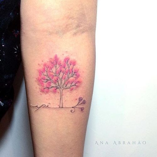 Fine line tattoo by Ana Abrahão. #AnaAbrahao #fineline #subtle #pastel #tree #sakura #cherryblossom