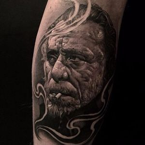 Bukowski tattoo by Marco Vergel #bukowski #CharlesBukowski #MarcoVergel #literature #writer #poet #blackandgrey #portrait