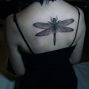 Dragonfly tattoo by Savannah Colleen McKinney. #blackwork #linework #dotwork #SavannahColleenMcKinney #insect #dragonfly