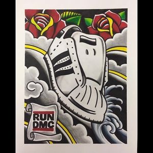 A painting of an Adidas in honor of Run-D.M.C. by Rich Fie (IG—richfie). #artshow #fineart #music #NewYorkHardcoreTattoo #OnlyOneFuckingNewYorkCity #RichFie