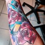 Watercolor tattoo by Russel Van Schaick #RusselVanSchaick #filmroll #watercolor #rose