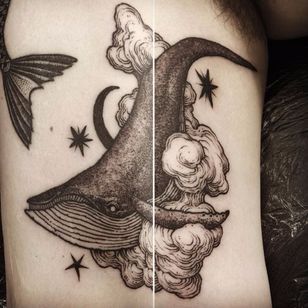 Tatuaje de ballena morada por Ildo Oh #IldoOh #blackwork #whale
