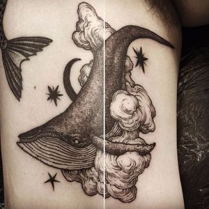 Poeric whale tattoo  by Ildo Oh #IldoOh #blackwork #whale