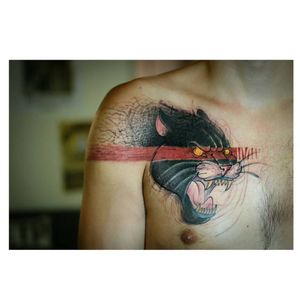 Twisted traditional panther tattoo by Taiom #Taiom #graphic #conceptual #contemporary #traditional #panther