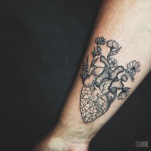 #Cajurine #brasil #brazil #brazilianartist #TatuadorasDoBrasil #blackwork #pontilhismo #dotwork #coração #heart #anatomicalheart #coraçãoanatomico #flor #flwoer #folha #leaf #geometric #geometrica