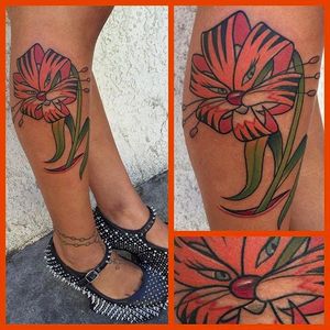 Cool Tiger Flower Tattoo by Rick Moreno #RickMoreno #SlickRick #Traditional #Neotraditional #ElectricChairTattoo #Tiger #Flower