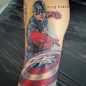 Captain America Tattoo by Troy Slack #superhero #Marvel #TroyStark #CaptainAmerica