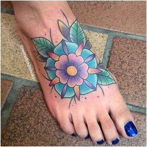 Pastel mandala flower tattoo by Meredith Little Sky. #flower #mandala #pastel #cute #kawaii #foottattoo #MeredithLittleSky