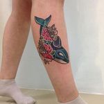 Gradient tattoo by Zhenya Knyazeva. #ZhenyaKnyazeva #Russian #Russia #gradient #color #nooutline #dolphin #rose