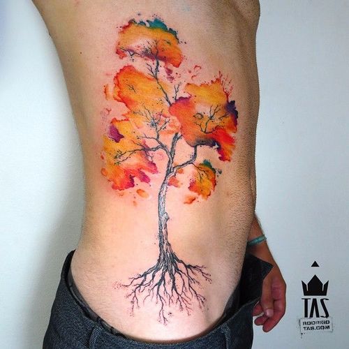 Tree Tattoo by Rodrigo Tas #WatercolorTattoos #WatercolorTattoo #WatercolorArtists #Watercolor #Brazil #BrazilianTattooArtists #RodrigoTas #tree #watercolortree