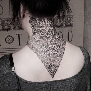 Epic nape tattoo by Laurent Z #LaurentZ #dotwork #geometric #ornamental #nape