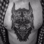 Blackwork devil tattoo by Mike Banting. #MikeBanting #blackwork #devil #demon #dark #evil #demonic