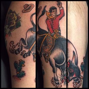 Tattoo by Nate Moretti #rodeo #cowboy #horse #traditional #NateMoretti