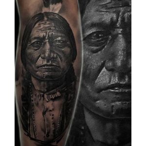 Sitting Bull Tattoo by László Balugyánszky #SittingBull #NativeAmerican #Portrait #LaszloBalugyanszky