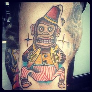 Jolly Chimp Tattoo by Raul Maes #JollyChimp #toytattoos #childhood #traditional #RaulMaes