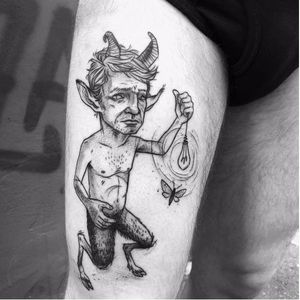 Faun tattoo by Jules Wenzel #JulesWenzel #illustrative #sketch #blackwork #faun