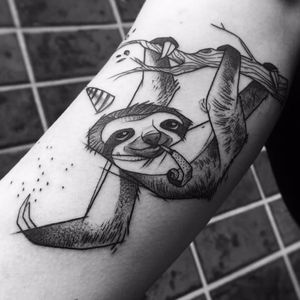Partying sloth tattoo by Jules Wenzel #JulesWenzel #illustrative #sketch #sketchstyle #blackwork #blckwrk #sloth