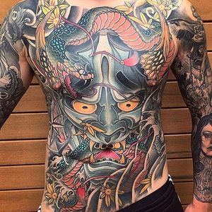 Japanese Tattoo by Ryan Ussher #JapaneseTattoos #JapaneseTattoo #BoldTattoos #ColorfulTattoos #RyanUssher