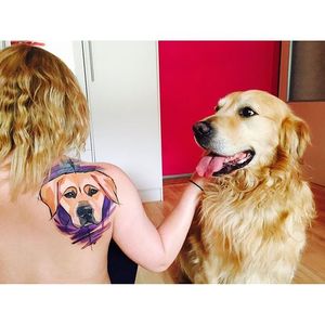 A Golden Retriever proud of its owner's tattoo. Tattoo by Szabi. #goldenretriever #dog #sketch #watercolor #Szabi