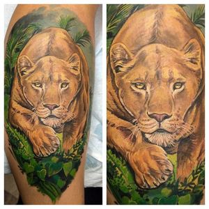 Realistic lioness tattoo by Joey Hamilton #lioness #lion #JoeyHamilton #realistic #inkmaster