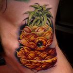 Pineapple rubber ducky tattoo by Steven Compton. #newschool #rubberduck #StevenCompton #rubberducky #fruit #pineapple