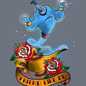 United we geek tattoo flash by Phil Wall. #PhilWall #geek #flash #flashes #geeky #genie #aladdin #disney #waltdisney