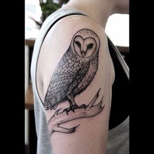 Owl tattoo by Rosie Roo #RosieRoo #blackandgrey #monochrome #blackwork #nature #owl
