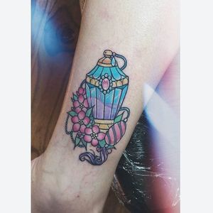 Perfume tattoo by Carla Evelyn. #CarlaEvelyn #girly #pastel #sparkly #cute #perfume #bottle