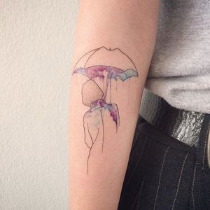 Fine line drawing tattoo by Doy. #Doy #watercolor #umbrella #rain #fineline #drawing #subtle #illustration #moments #minimalist