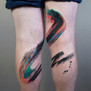 Matching tattoos by Lee Stewart and Ondrash #LeeStewart #ondrash #Collaboration #matchingtattoos #abstract #watercolor #inkblot #color #paint #splash #painterly #tattoooftheday