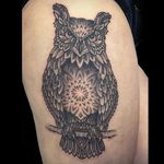 Dotwork owl by Guy Waisman #GuyWaisman #dotwork #owl #mandala #geometric #tattoooftheday