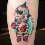 Fighting Kewpie doll, tattoo by Luca Sala. #LucaSala #OldInkTattoo #boldtattoos #solidtattoos #kewpie #fighter #boxer