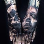 Incredible hand tattoos by#JakConnolly #art #jakconnollyart #skull #girl #handtattoo