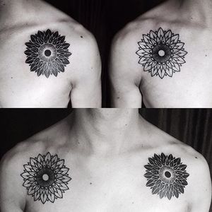 Blackwork negative flower tattoo by Sunghee Hwang. #SungheeHwang #Sou #SouTattooer #blackwork #negative #yinyang #flower #gometric