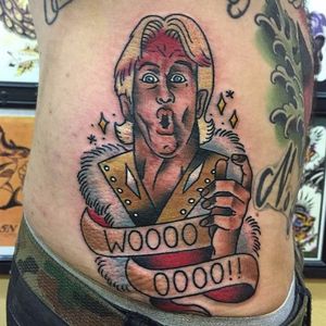 A traditional style Ric Flair tattoo by Brian Hemming. #RicFlair #wrestling #raditional #BrianHemming