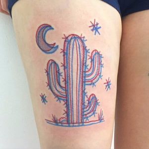 Cactus tattoo by Winston the Whale #WinstontheWhale #anaglyph #3D #redink #blueink #cactus