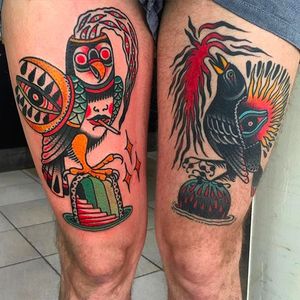 Surreal beasts tattoos by Teide Tattoo #TeideTattoo #SevenDoorsTattoo #Neotraditional #Eccentric #AnimalTattoos #surreal #Beasts #Bird #Crow #Raven