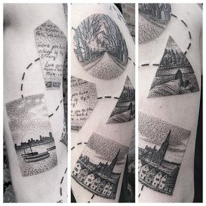 Dotwork destinations tattoos by Charley Gerardin. #dotwork #dotshading #CharleyGerardin #travel #destinations #wanderlust