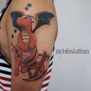 Dragonite tattoo by Chibs. #dragon #pixel #pokemon #anime #videogame #tvshow