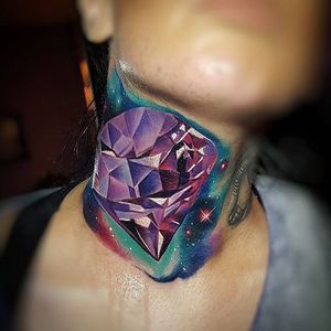 Insane purple neck diamond! Tattoo by Tyler Malek #TylerMalek #diamondtattoo #colortattoo #necktattoo #neck #diamond #purple