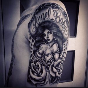 Girl Tattoo by Chuco Moreno #ChicanoGirl #ChicanoTattoos #BlackandGrey #CaliforniaTattoos #FineLine #LatinAmerican #ChucoMoreno