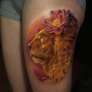 Lovely lion tattoo. #GienaRevess #realistic #realism #3D #photorealism #lion