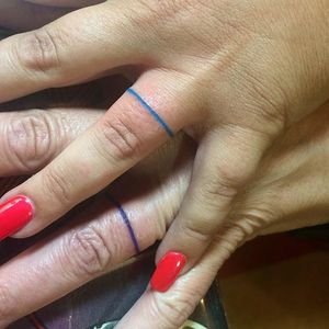 Blue lines by Kenny #colored #line #fingertattoo #Kenny