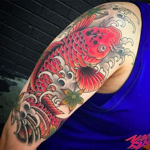A stunning koi fish for the arm by Matt Beckerich #MattBeckerich #japanese #japanesetattoo #koi #koifish #koitattoo
