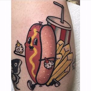Hot dog! (via IG—lancekellarstudios) #hotdog #hotdogs #hotdogtattoo