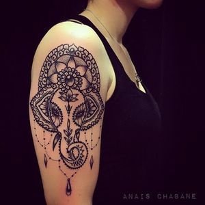 Ganesh tattoo by Anais Chabane #AnaisChabane #ornamental #mehndi #mehndiinspired #ganesh #jewel